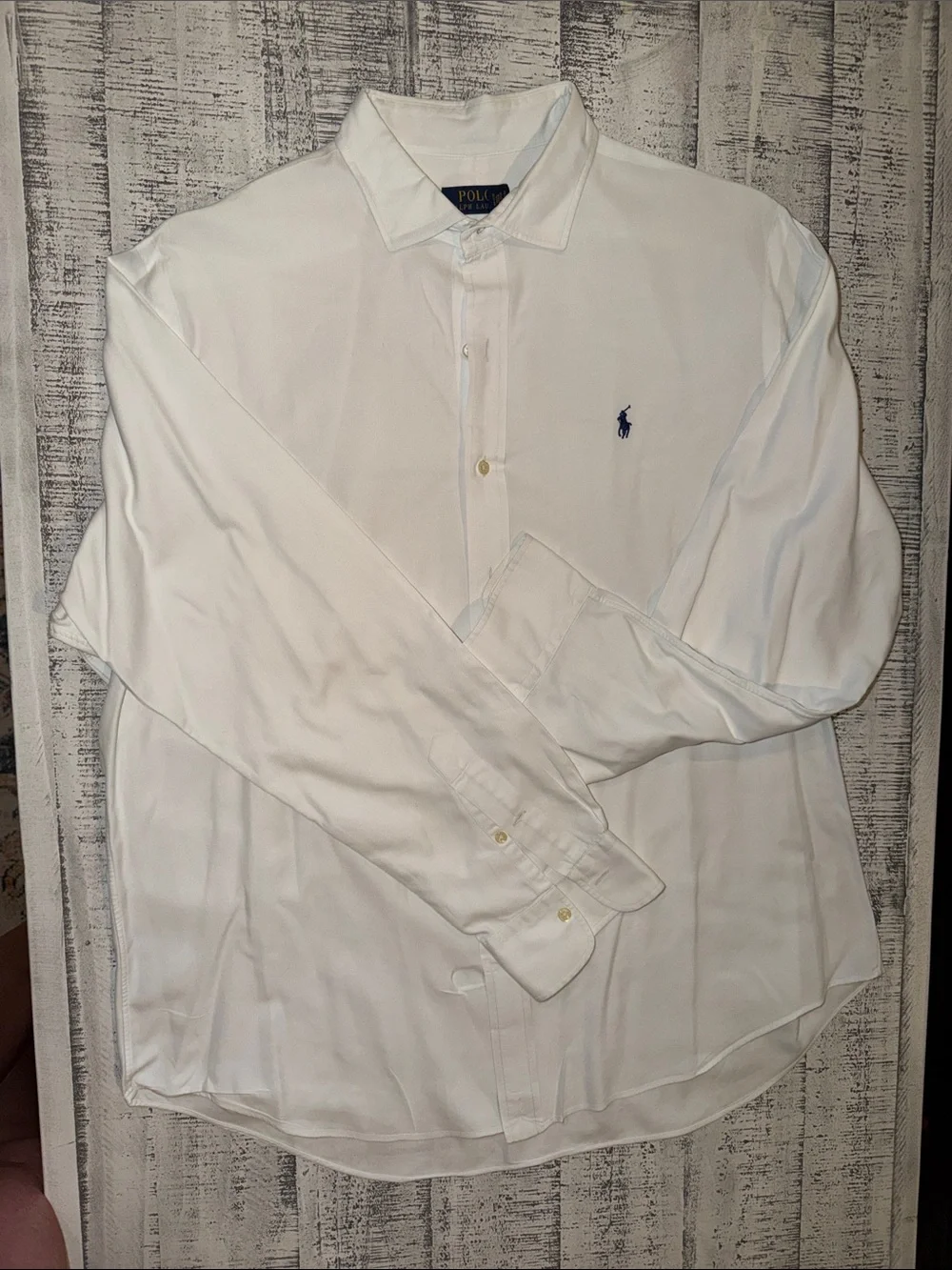 Polo by Ralph Lauren White Long-Sleeve Dress Shirt with Navy Logo